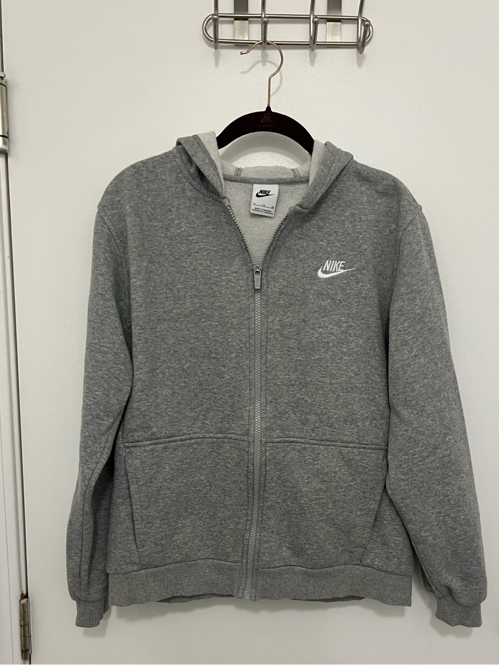 Nike Gray Full-Zip Hooded Sweatshirt with White Logo